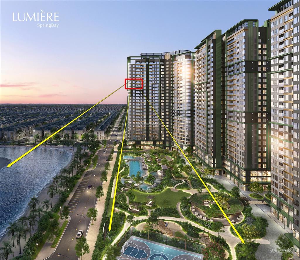 Duplex 200m²  dinh thự trên không tại lumiere spring bay, hướng đn view hồ, kính cong chạm sàn.