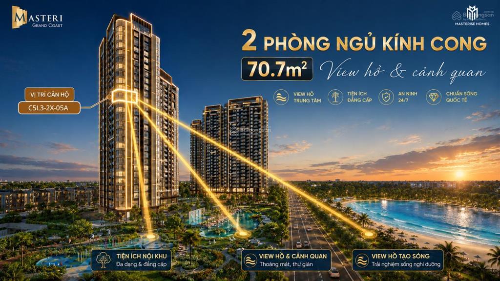 2pn kính cong view hồ tạo sóng panorama tại masteri grand coast ocp2. căn hộ vip  đẹp nhất dự án