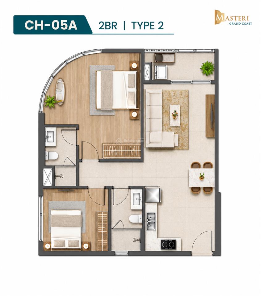 2pn kính cong view hồ tạo sóng panorama tại masteri grand coast ocp2. căn hộ vip  đẹp nhất dự án