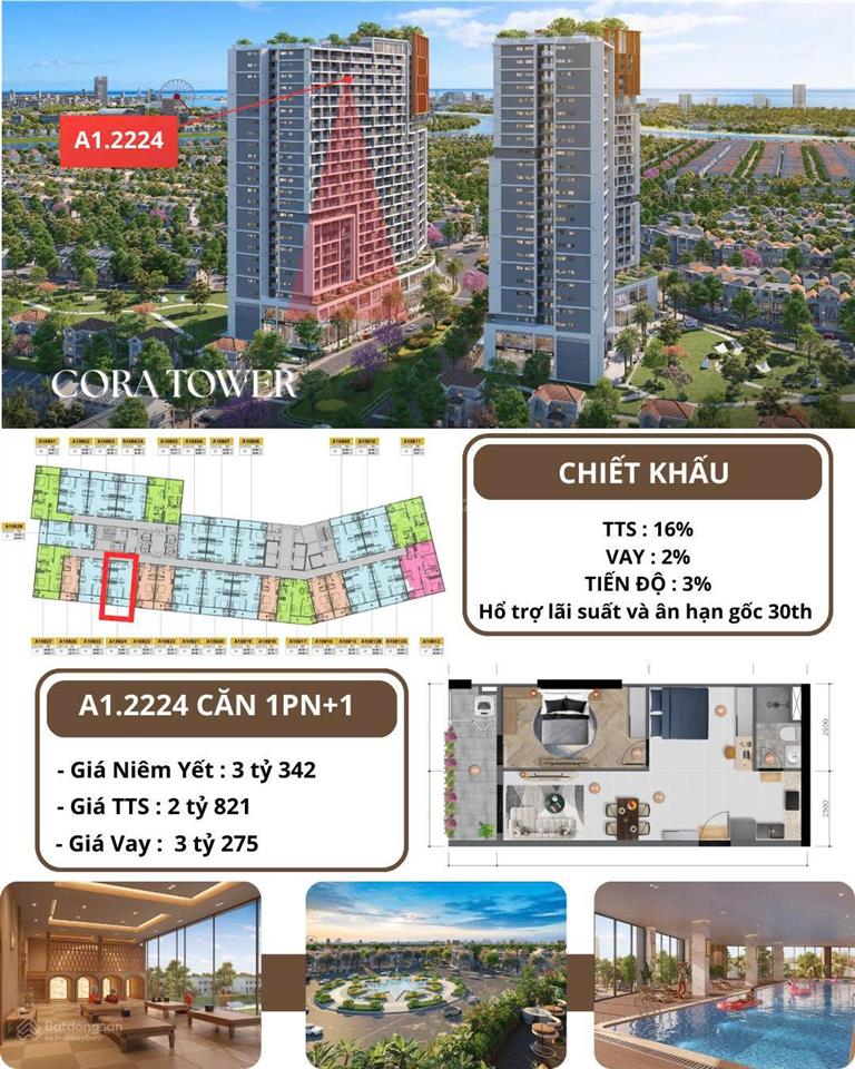Chỉ 2,821 tỷ sở hữu 1pn+1 sun cora hoà xuân pháp lý vĩnh viễn chiết khấu tới 16%