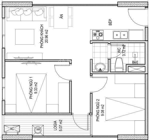 Căn hộ 2pn tại tổng kho 3 lạc viên, 1,156 tỷ, 50,64m², harbor residence