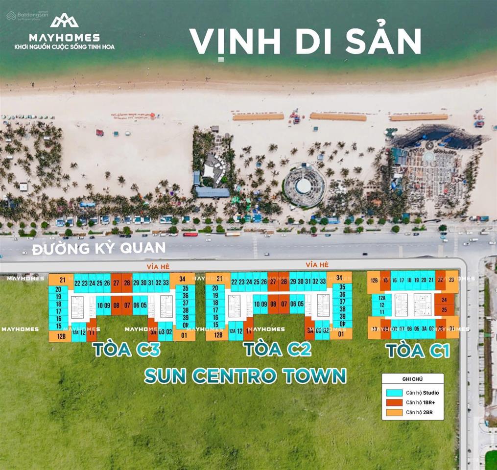 Căn studio giá tốt, view nhìn chéo biển tại sun centro town, chỉ 1,4 tỷ, 30.2m²