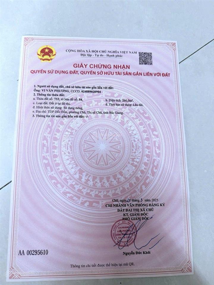 Siêu phẩm trung tâm  266 m2 thổ cư  kinh doanh đắc địa tại phường chũ, bắc ninh