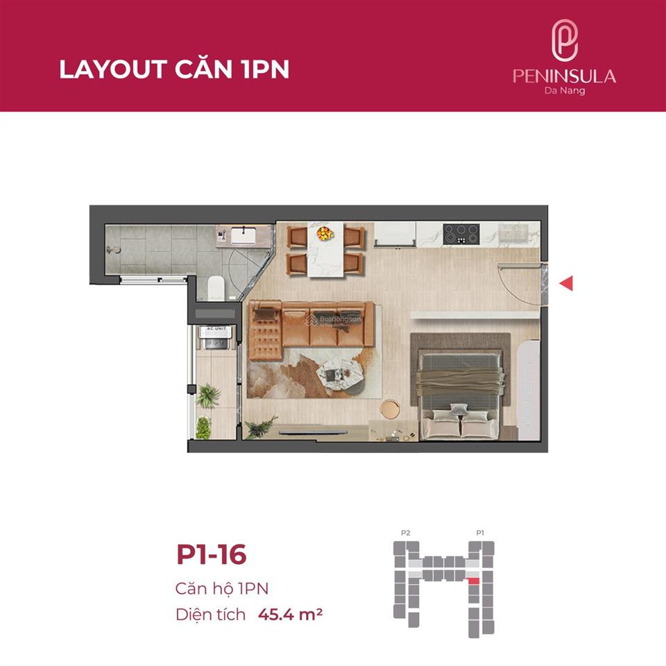 Siêu phẩm  cần bán căn hộ 1pn 45,3m² tầng 27 peninsula đà nẵng, view sông hàn  sổ hồng lâu dài