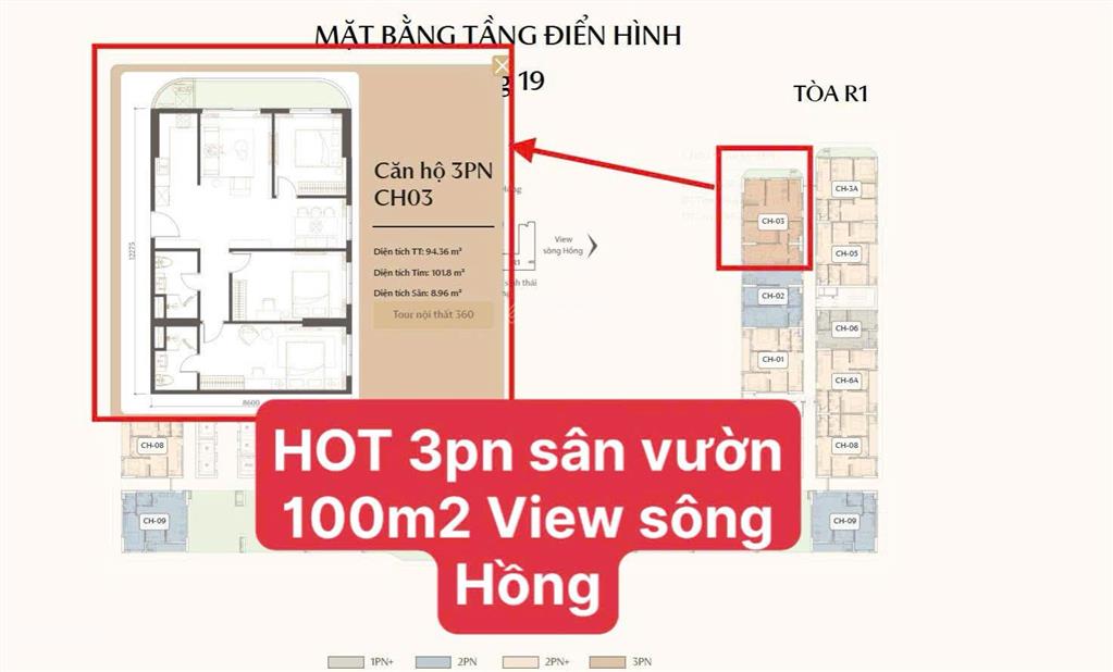Căn ngoại giao góc 3pn 103m2 sân vườn 2 mặt thoáng view sông hồng siêu đẹp