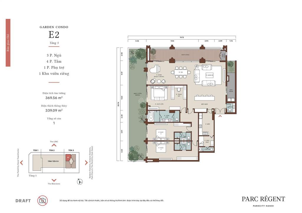 Bán nhanh căn e2, d2 339m² siêu vip toà parc régent park city hà nội