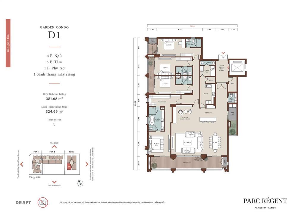 Bán nhanh căn e2, d2 339m² siêu vip toà parc régent park city hà nội