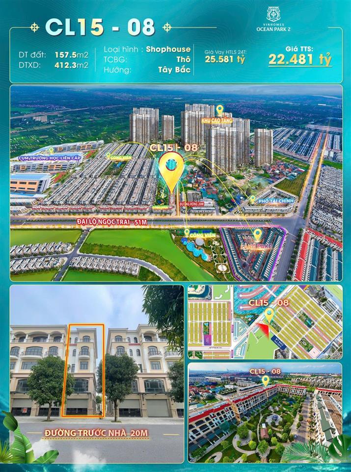 Shophouse cl15 đối diện 30 tòa chung cư mik 157.5m2 giá chỉ 22 tỷ