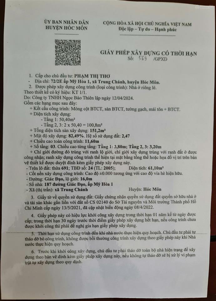 Bán nhà 3 lầu mới xây xong, mặt tiền đường thông 75m2 tại hóc môn