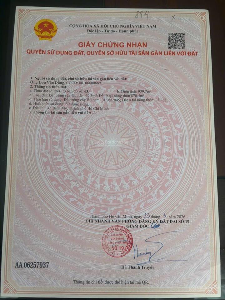 Bán đất thổ cư 1/ hà duy phiên, bình mỹ, củ chi