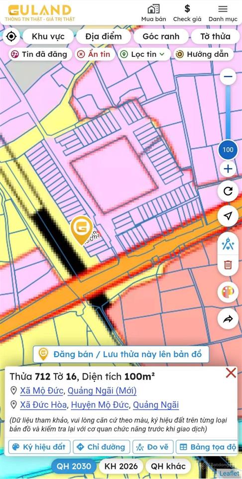 100m2 đất thổ cư kdc chợ ga, thôn phước an, mộ đức, quảng ngãi