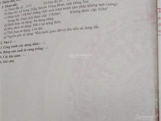 Bán đất xã sông trầu, trảng bom, đồng nai, giá tốt, 1,35 tỷ, 118m2