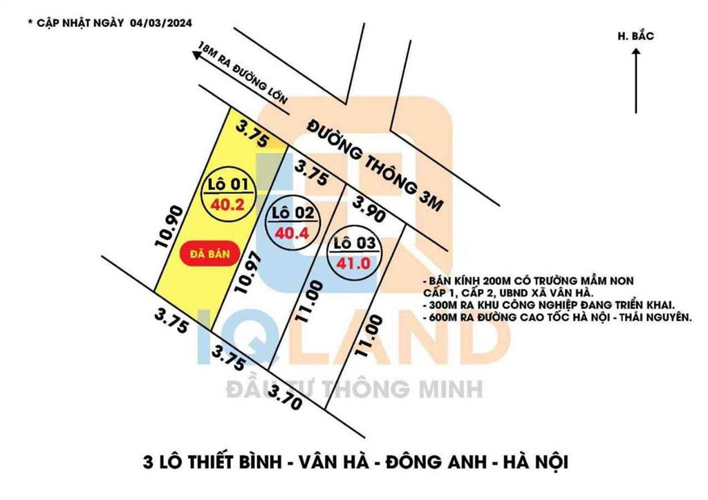 Chính chủ cần tiền gửi bán gấp mảnh đất đẹp thôn thiết bình vân hà. giá chỉ 3,09 tỷ có thương lượng