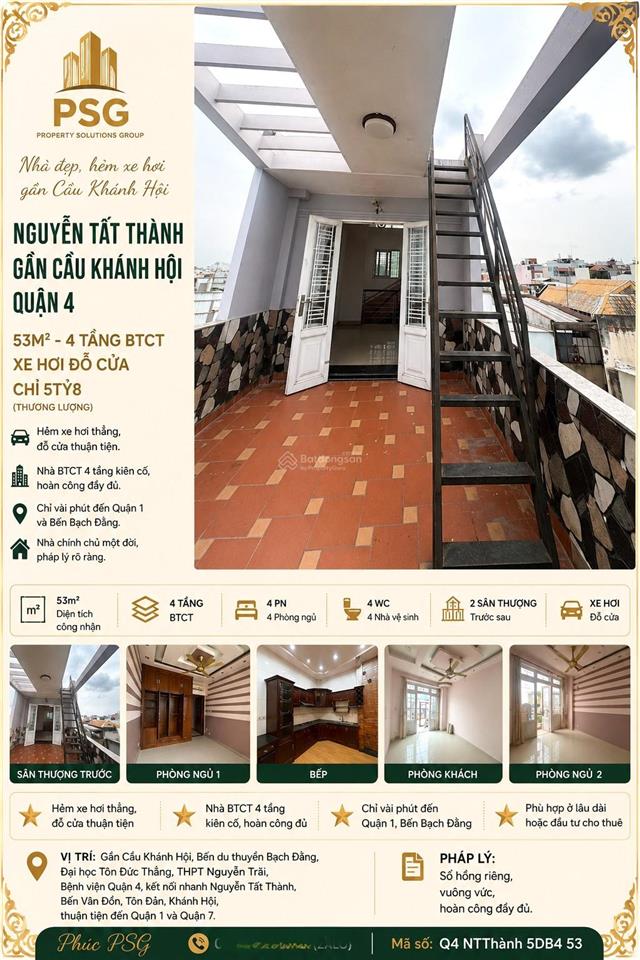Nguyễn tất thành  gần cầu khánh hội  quận 4  53m²  4 tầng btct  xe hơi đỗ cửa  chỉ 5 tỷ 8
