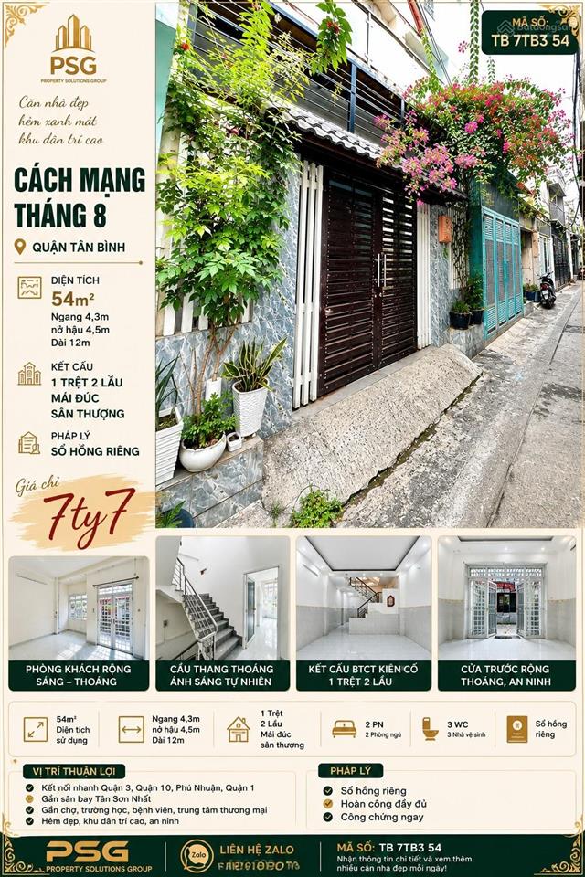 Nhà đẹp cách mạng tháng 8  tân bình  54m  ngang nở hậu  4 tầng kiên cố  chỉ 7 tỷ 7