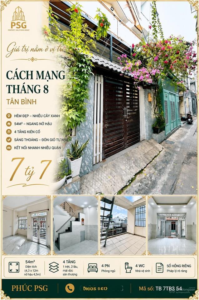Nhà đẹp cách mạng tháng 8  tân bình  54m  ngang nở hậu  4 tầng kiên cố  chỉ 7tỷ65