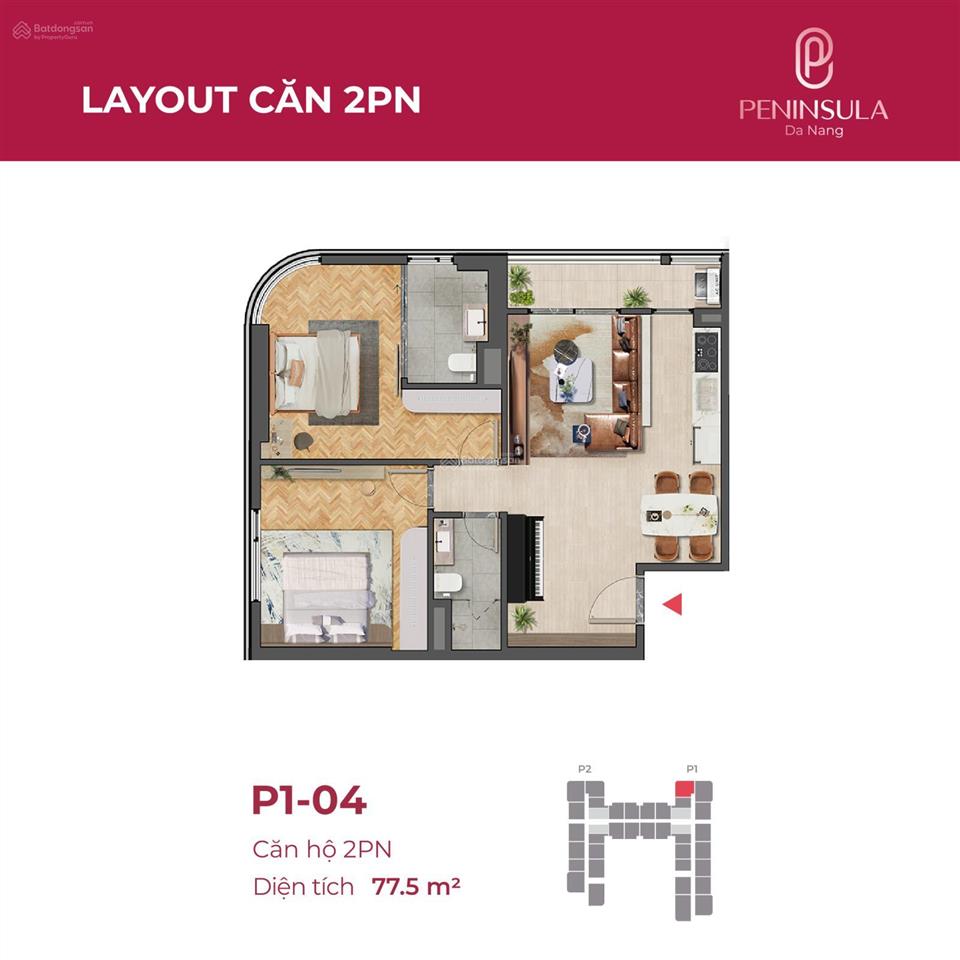 Cực hiếm  cần bán căn góc 2pn 77,6m², tầng 09 peninsula đà nẵng, view biển mỹ khê  gốc cđt