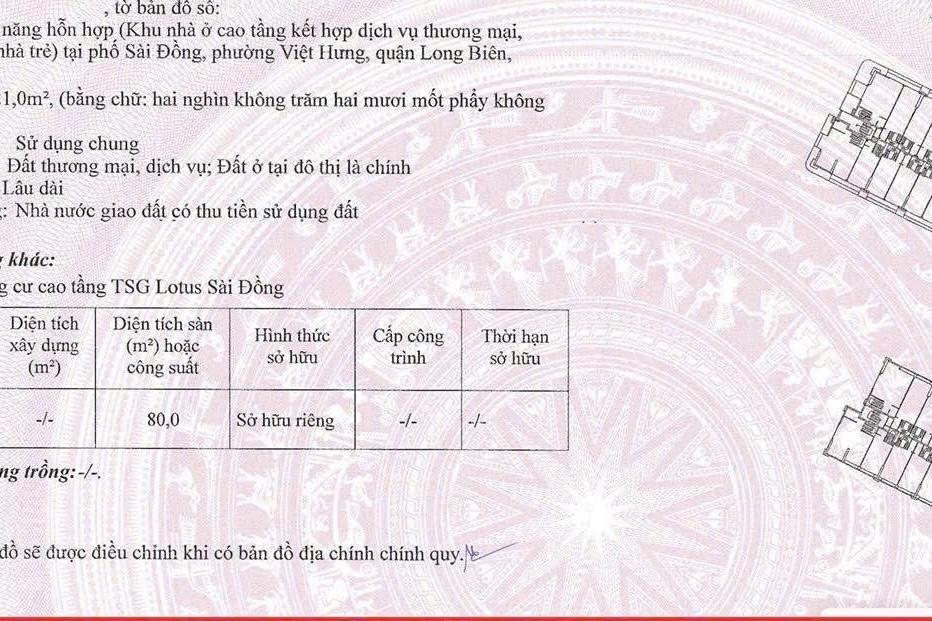 Cc bán gấp chung cư 2pn~80m2 tsg lotus long biên, cạnh vinhomes riverside 5 tỷ, đã sẵn sổ