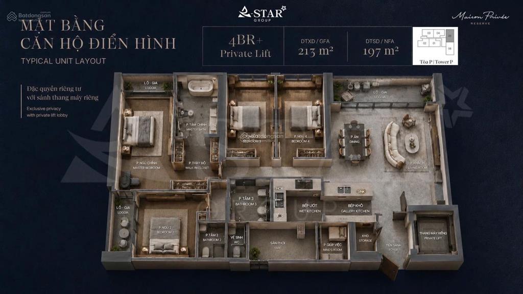Bán căn hộ cao cấp maison privée, 197m2, 4 ngủ, 4wc, sảnh thang máy riêng, view công viên hồ.
