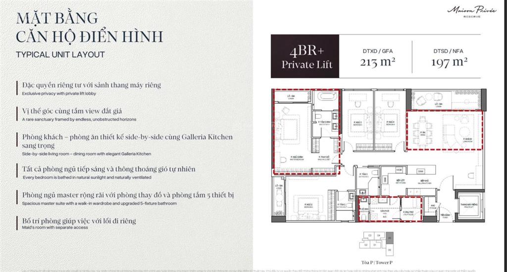 Bán căn hộ cao cấp maison privée, 197m2, 4 ngủ, 4wc, sảnh thang máy riêng, view công viên hồ.