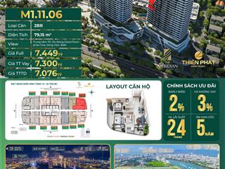 Căn hộ 2 phòng ngủ cao cấp view pháo hoa & sông hàn  the meridian đà nẵng