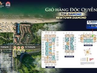 Căn hộ 1pn newtown diamond trực diện biển 34,74m giá 3,3 tỷ toà diamond