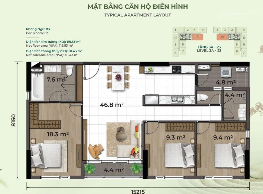 Bán căn hộ 116m2, 3pn, dự án essensia sky