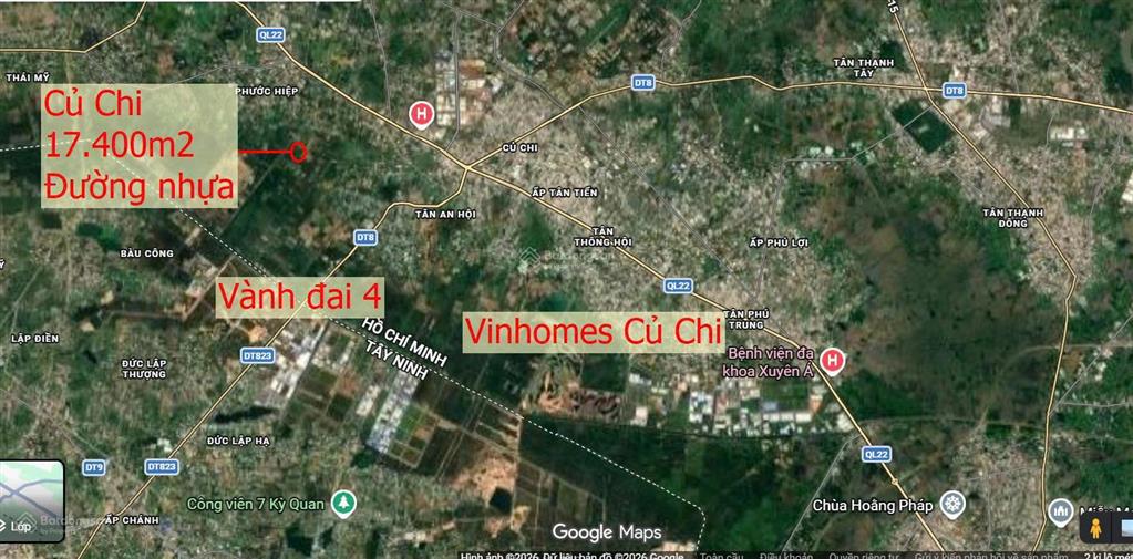 Bán gấp 1,7 ha đất đường nhựa tại củ chi gần sát vành đai 4 và vinhomes hóc môn giá 2,95tr/m2