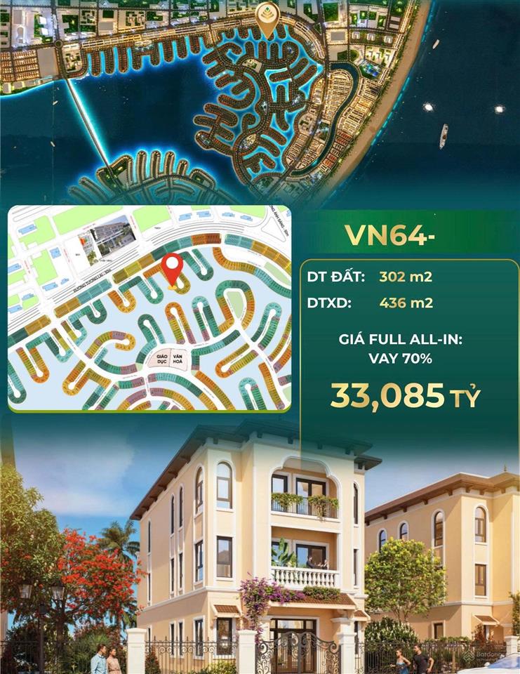 Đơn lập giá hời 302m2 giá 33 tỷ vay htls 70% giá gồm vat+ pbt vinhomes cần giờ