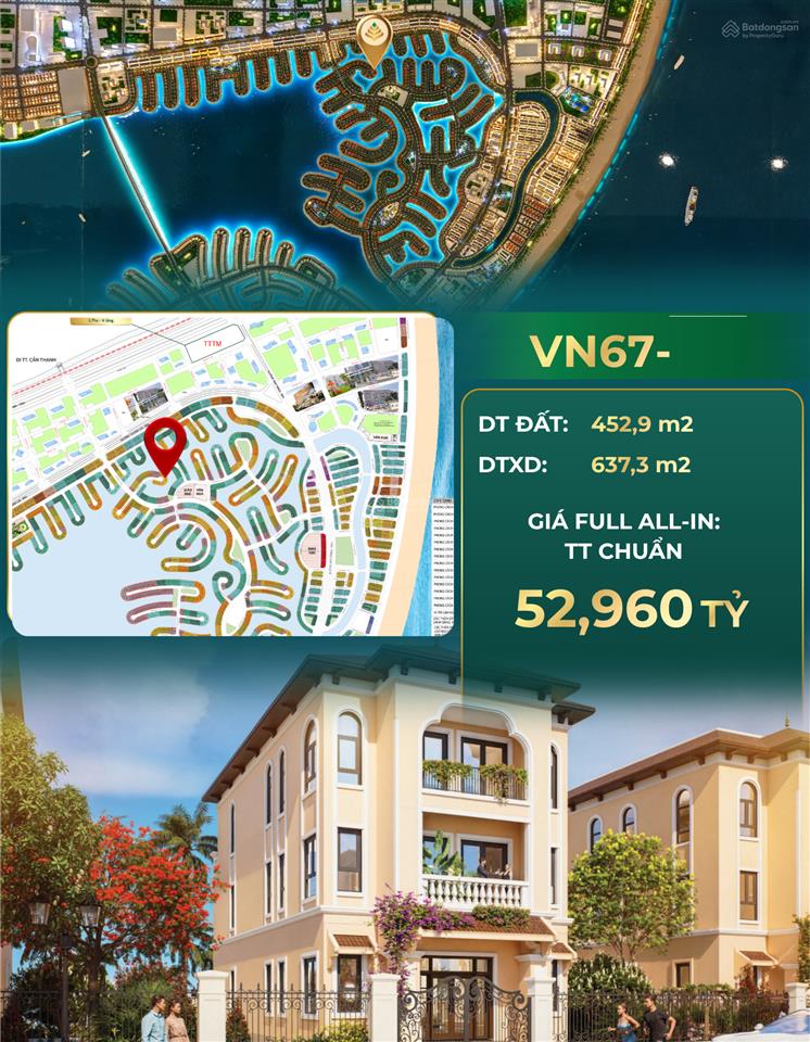 Đơn lập 453m2 giá 48 tỷ vinhomes cần giờ trục vn67, hỗ trợ ls 1824 tháng, biển sau nhà riêng tư