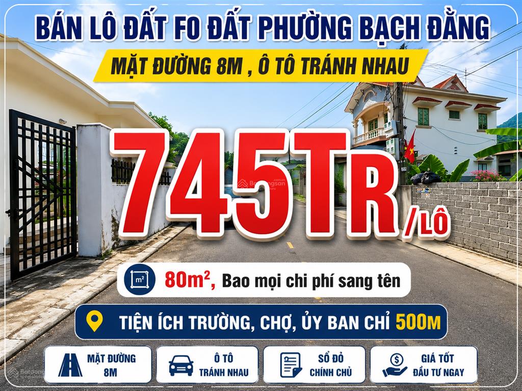 Đất mặt đường nhựa 8m tại phường bạch đằng ( thuỷ nguyên )  745 triệu/lô