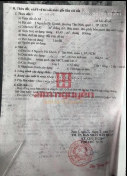 Nhà mặt tiền có 45,45m2 nguyễn phi khanh. dt 3m x 15.5 m. giá bán chỉ còn 18 tỷ