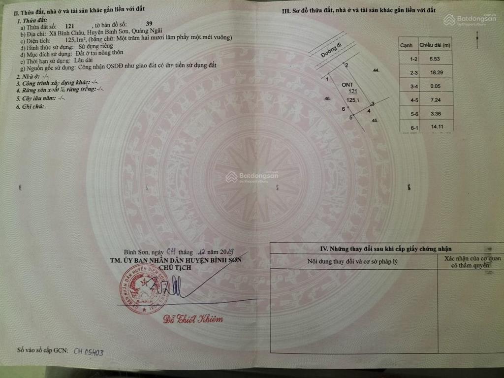 Bán mảnh đất 125m2 gần cảng sa kỳ chợ bờ đắp bình châu, gần chợ, gần biển, gần bãi tắm.