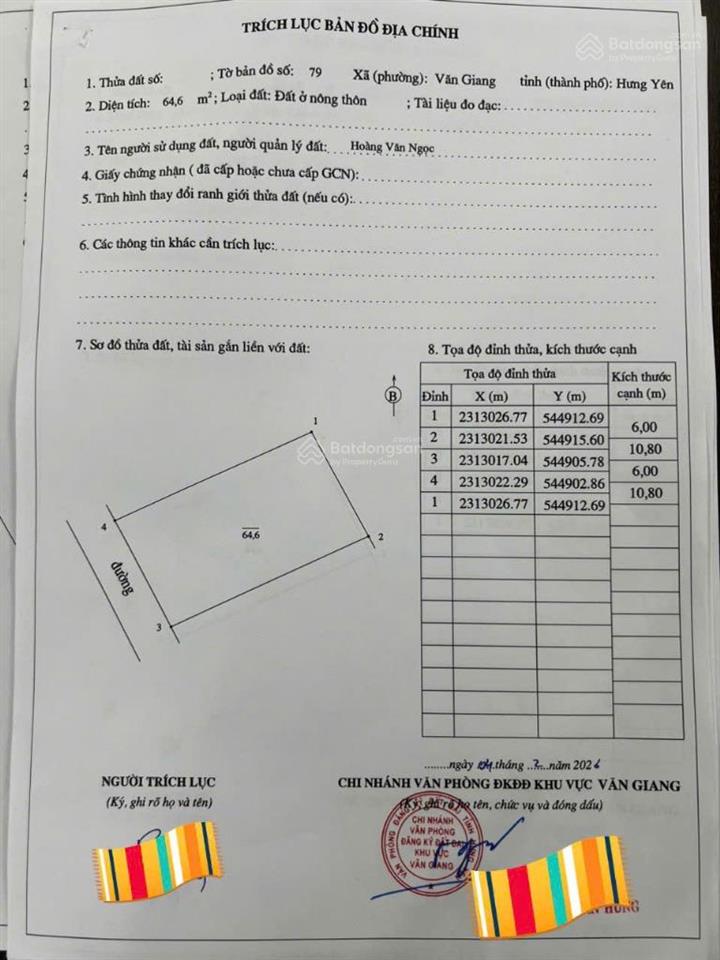 Bán đất f0 văn giang 64,5m² thổ cư gần vành đai 4, sân vận động, khu đô thị lớn