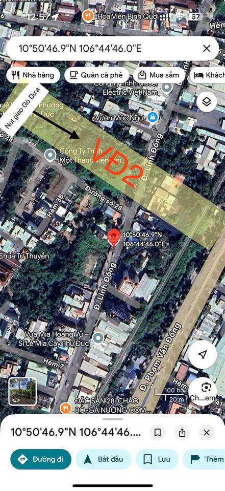 Bán lô đất mặt tiền đường linh đông, sát vđ2, 9.34x23m giá 23 tỷ còn tl