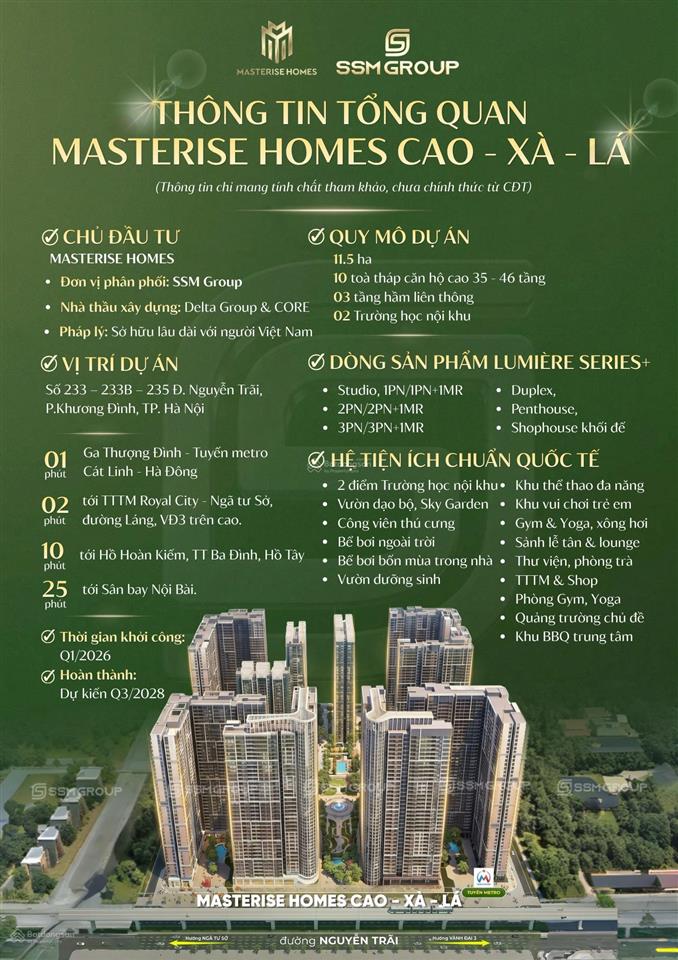 Masteri cao xà lá  vị trí vàng quận thanh xuân  mở bán giai đoạn đầu, nhận bảng giá sớm