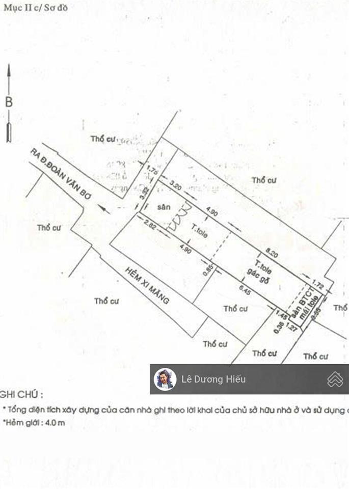 Bán nhà đoàn văn bơ. diện tích 60m2 quận 4. ngang 3.3m (nở hậu) hẻm an ninh. hoàn công đủ. không qh
