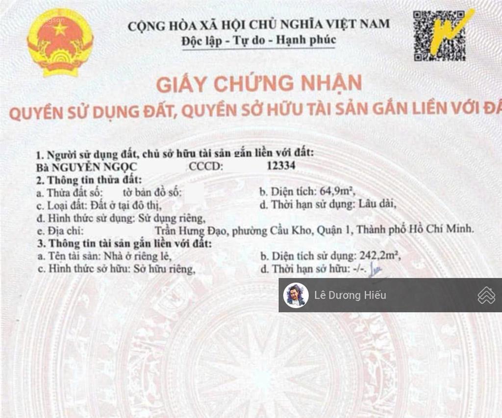 Bán nhà hẻm xe tải trần hưng đạo. 72m2. kt 3.8mx20m, 4 tầng. tiện kinh doanh chdv
