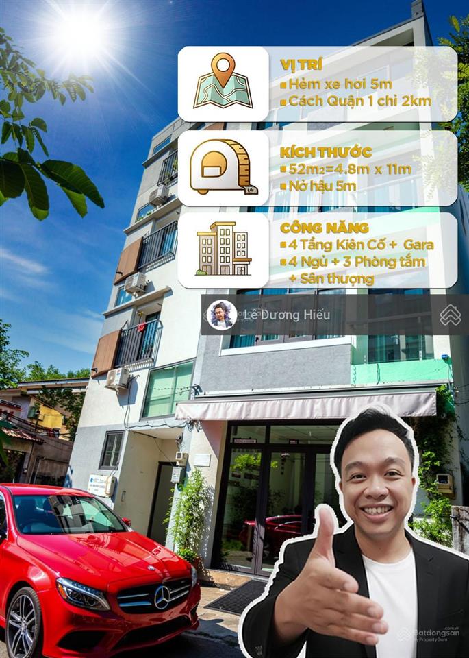Bán nhà hẻm xe hơi sát quận 1. 52m2. ngang khủng gần 5m. 4 tầng, 4 ngủ. xe hơi ngủ nhà. khu dân trí