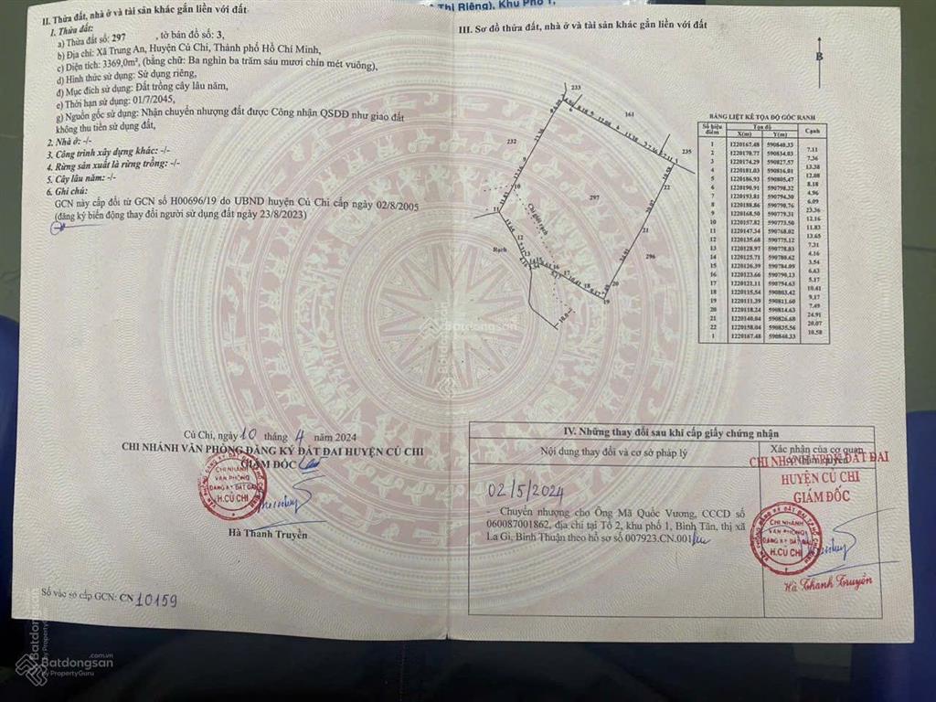 Cần bán đất trung an củ chi, diện tích 3.369m2, vị trí cuối đường trung an, gần bờ sông. giá 5 tỷ