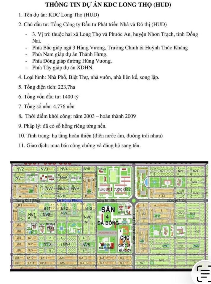 Chính chủ bán đất hud  xdhn nhơn trạch