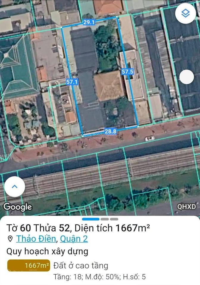 Bán đất mặt tiền xa lộ hà nội thảo điền dt 1.666m2 quy hoạch 25 tầng giá 850 tỷ