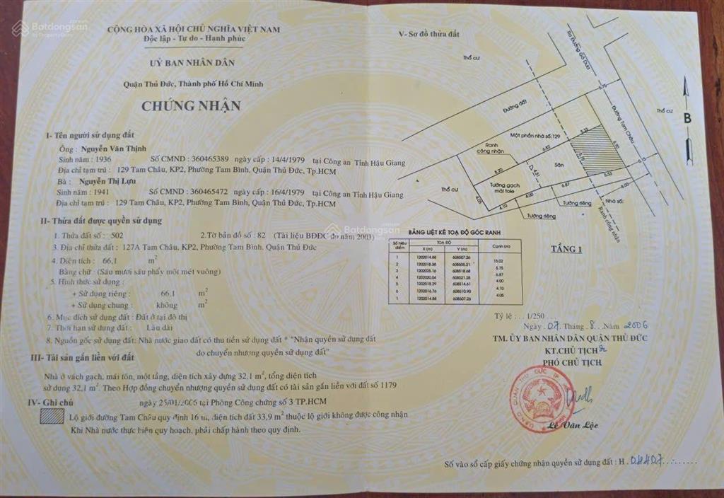 Bán nhà đất tam châu tam bình, tđ.hcm 66,1m | nhà 1 tầng 32,1m 127a tam châu, tam bìn