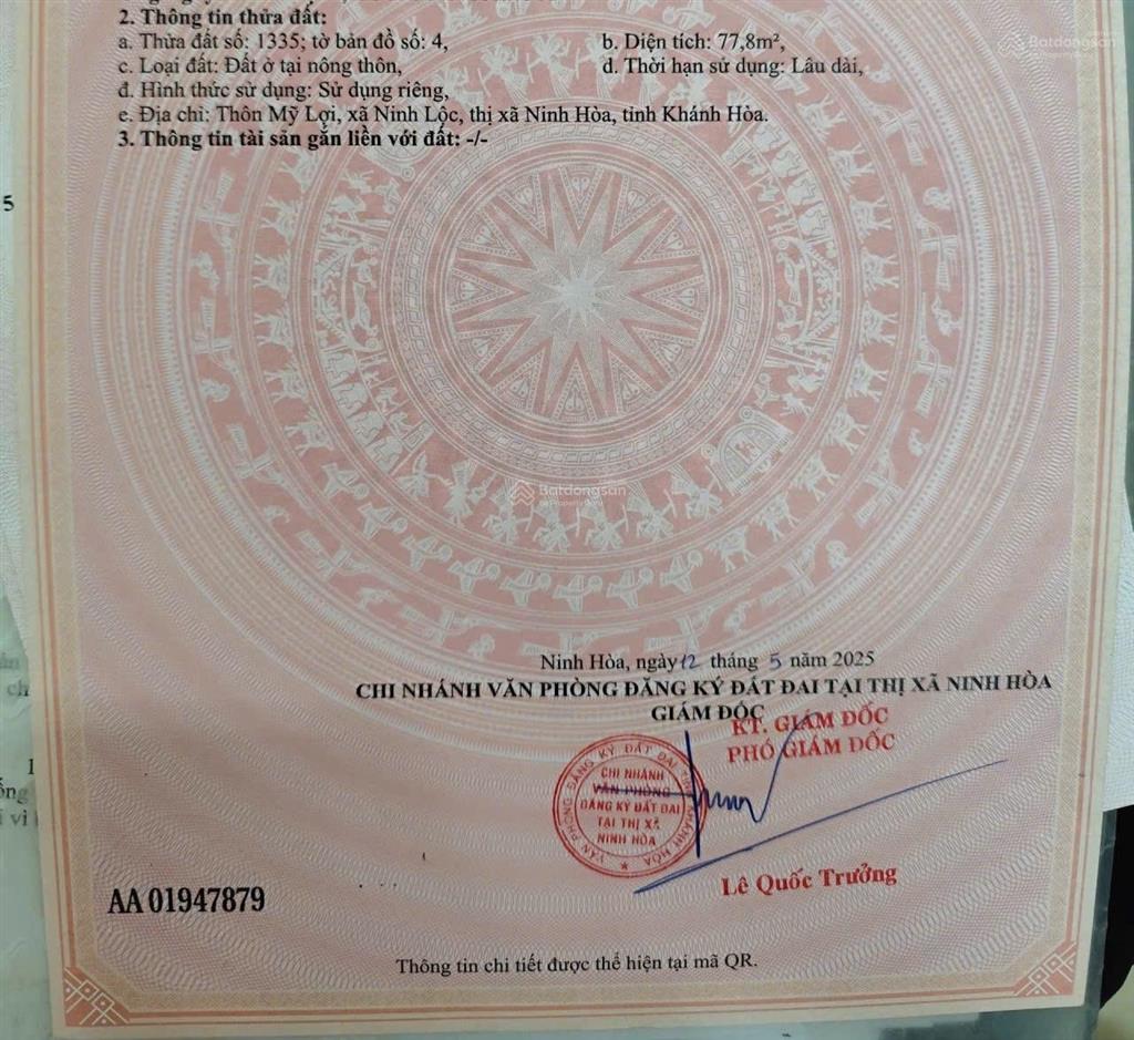 Bán đất gần tỉnh lộ 5, ninh lộc, ninh hòa, khánh hòa, giá tốt, 77,8m2