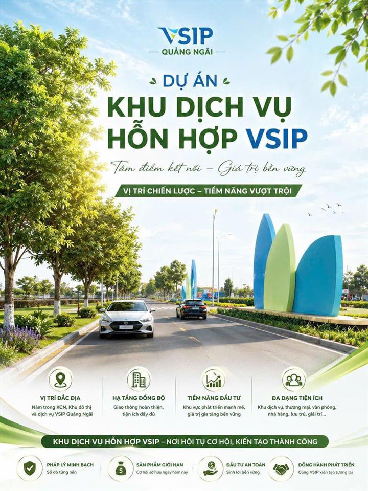 Cực sốc chỉ 1,3 tỷ sở hữu vị trí hiếm 132m2 đối lưng mặt tiền 25m dự án vsip quảng ngãi
