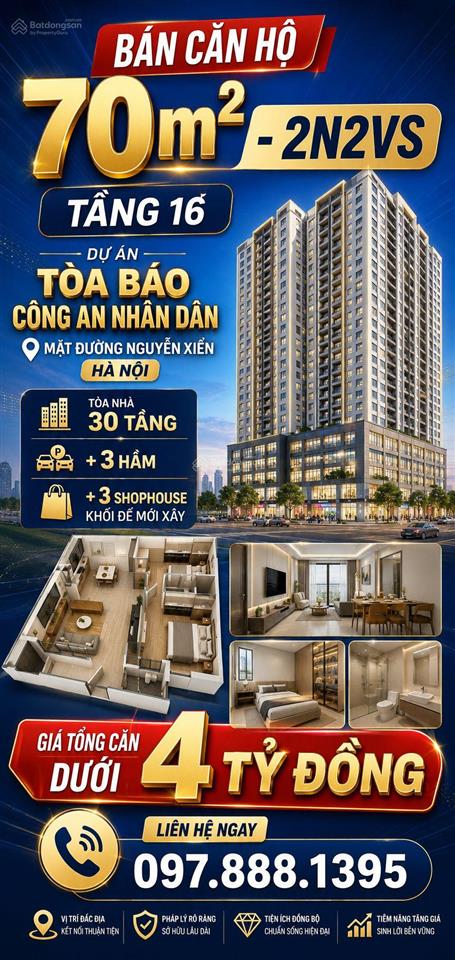Bán căn hộ 70m2  2pn 2vs mặt đường nguyễn xiển