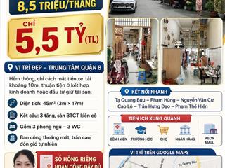 Chính chủ hẻm thông chỉ 10m ra mặt tiền âu dương lân đang có dòng tiền 8,5 triệu/th chỉ 5,5 đồng