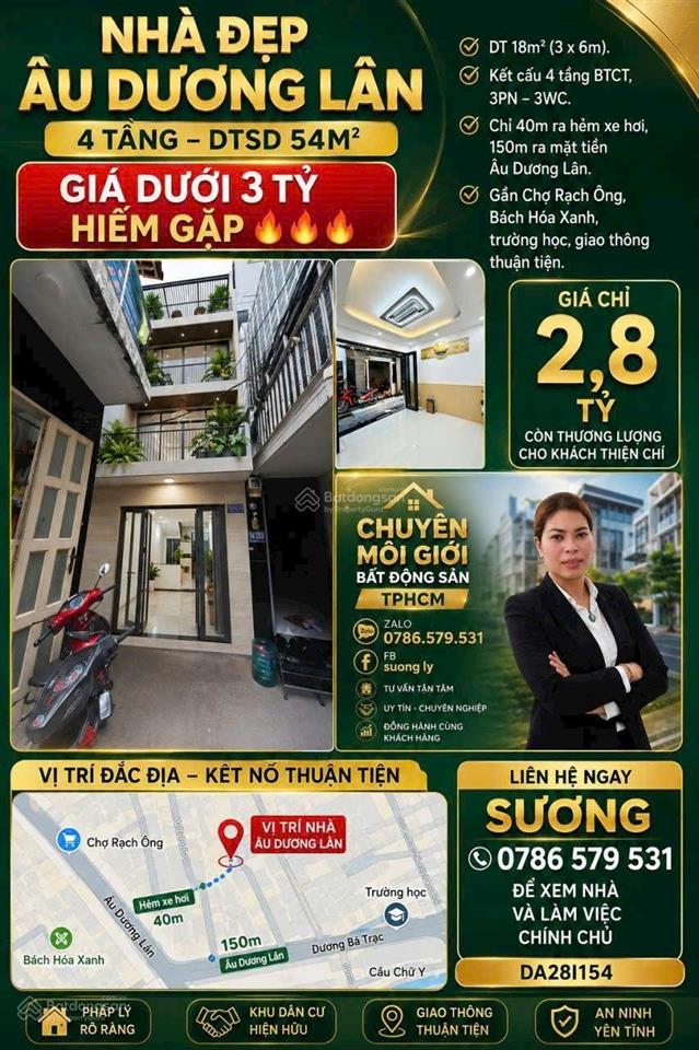 Âu dương lân, quận 8 nhà 4 tầng dtsd 54m2 chỉ nhỉnh 2 đồng (tl)