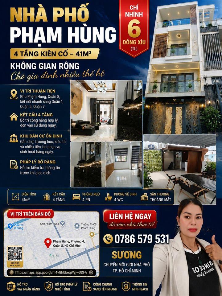 Nhà 4 tầng đẹp phạm hùng nguyễn tri phương 41m2 giá 6,9 tỷ
