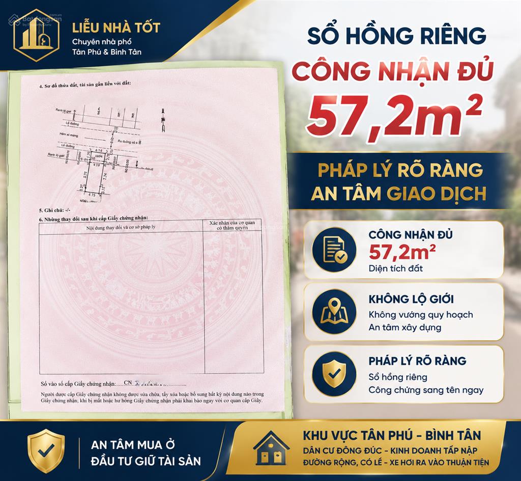 Bán nhà mặt tiền kd hẻm 8m tân kỳ tân quý, bình hưng hòa cn 57,2 m²  ngang 4,2m giá 5,85 t.ỷ